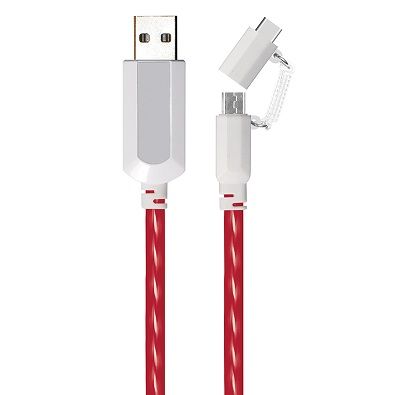 2 in 1 EL Visible Type-C to Micro USB Flowing Flat Cable LDF005