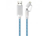 2 in 1 EL Visible 8 Pin Lightning To Micro USB Flowing Flat Cable LDF003
