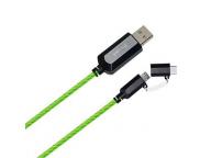 2 in 1 EL Visible Type-C to Micro USB Flowing Round Cable LD005