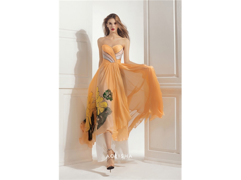 Sweetheart Neckline Strapless Silk Floor-Length Evening Dress