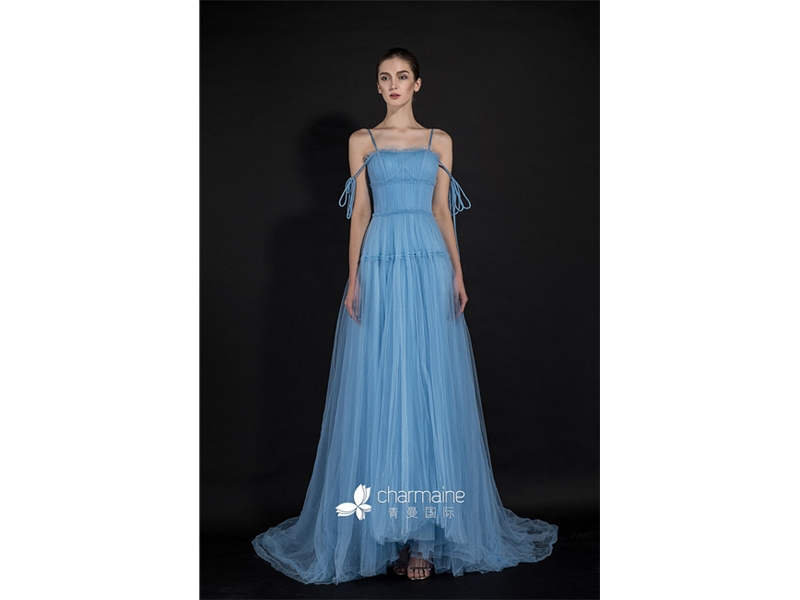 Camisole Neckline Tulle Sheath Bodice A-Line Gown Evening Dresses