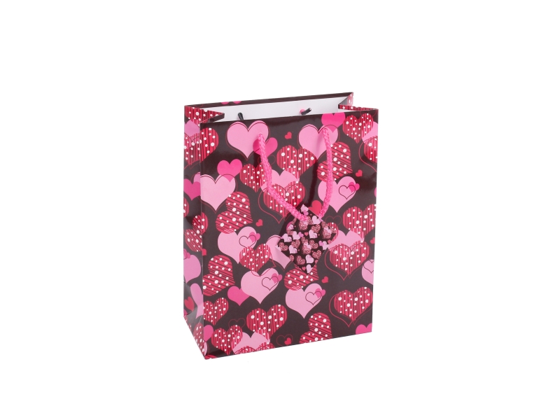 Manufacture Valentines\'s day heart design shopping gift paper bag with tag
