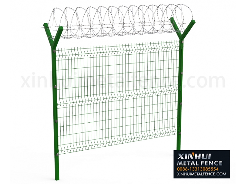 3D Panel Fence with Y Post Barb Razor on Top