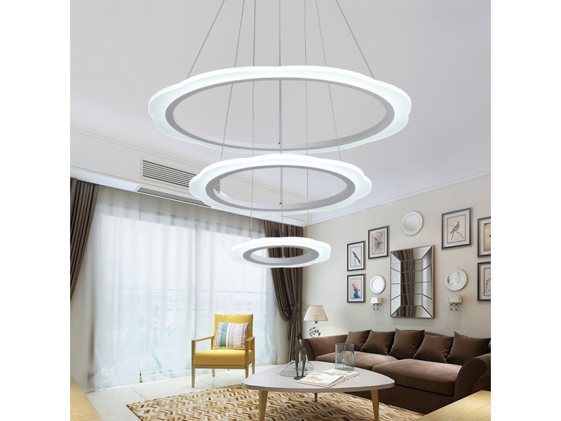 Modern Pendant Light Acrylic with 3 Flower Rings Led Light Chandelier in Dinning Room