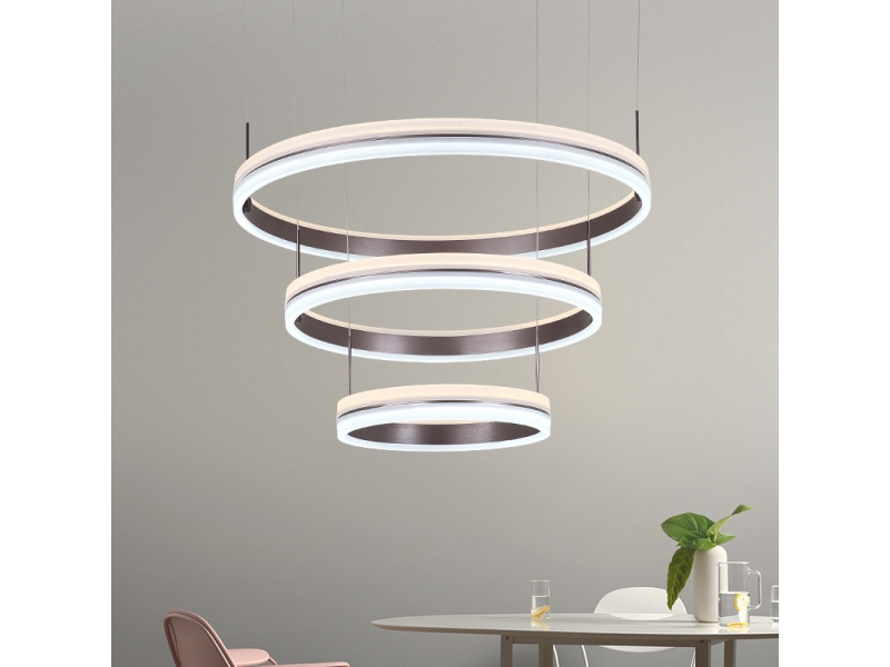 Modern Pendant Light Acrylic with 3 Rings Double Color Led Light Chandelier in Dinning Room