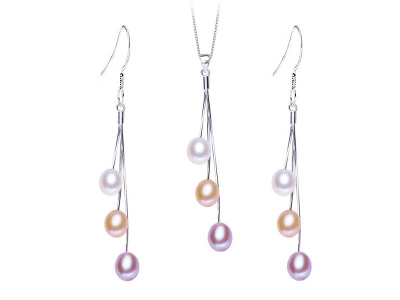 Fashionable long fringed earring S925 sterling silver earring/pendant two-piece multi-bead three-lin