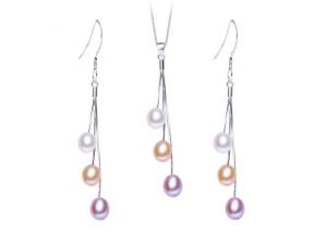 Fashionable long fringed earring S925 sterling silver earring/pendant two-piece multi-bead three-lin