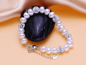Freshwater pearl bracelet inlaid with diamond ball pearl bracelet