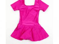 Children's one-piece skirt style short sleeve solid color swimsuit dance competition swimsuit pink 