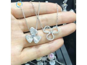 3 leaf grass simulation diamond necklace clavicle chain sterling silver plated 18K gold earrings cus