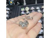 3 leaf grass simulation diamond necklace clavicle chain sterling silver plated 18K gold earrings cus