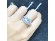 Aquamarine powder diamond simulation diamond ring female sterling silver plated 18K