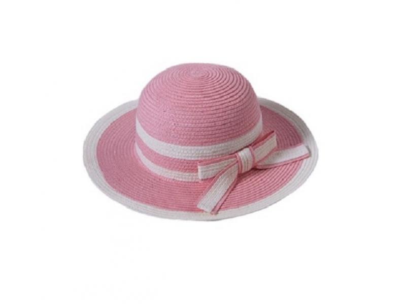 Pink white lovely kids paper straw hat with bow