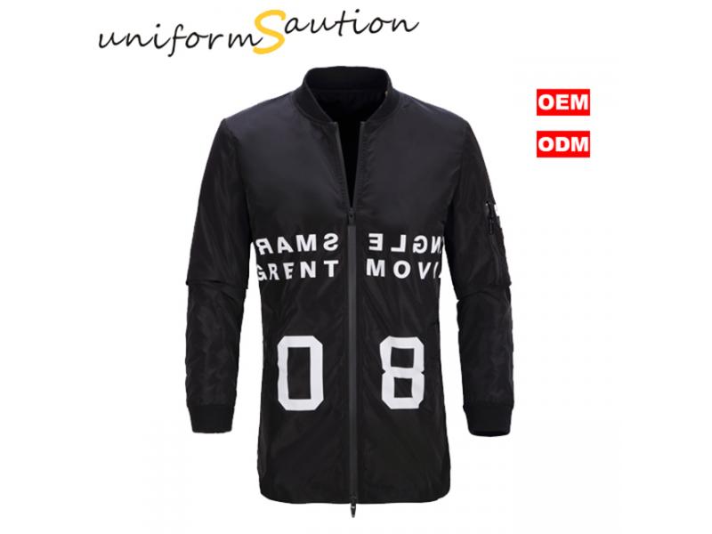 Custom fashion black bomber jacket windbreaker jacket