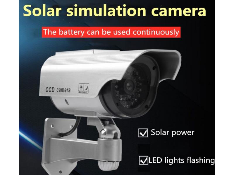 Outdoor solar rechargeable simulation camera fake monitoring with constant indicator light without c