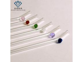 Bent Clear high borosilicate glass drinking straw with colored rose flowers