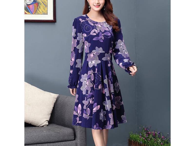 Factory Ownership Autumn 2019 New Long Sleeve Mid-long Printed Dresses