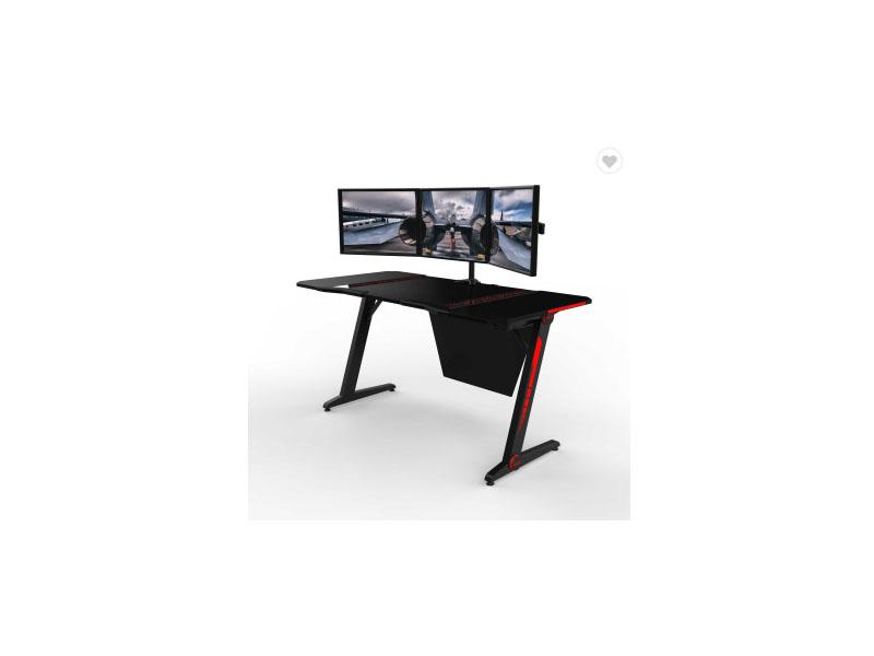 Ergonomic Computer Gaming Desk for 3 Monitors with RGB LED Custom Gaming Table 