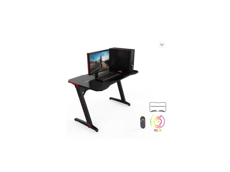 Ergonomic Gaming Computer Desk with RGB LED Light and Carbon Fiber Texture Desktop 2020 Newest Desig