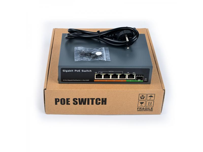 PSE604GS 4 Port POE + 1 Port Uplink + 1 Port SFP 65W IEEE802.3at / Af Standard All Gigabit POE Netwo