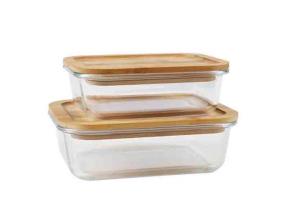 Borosilicate Glass Lunch Box Food Storage Container with Bamboo Lid