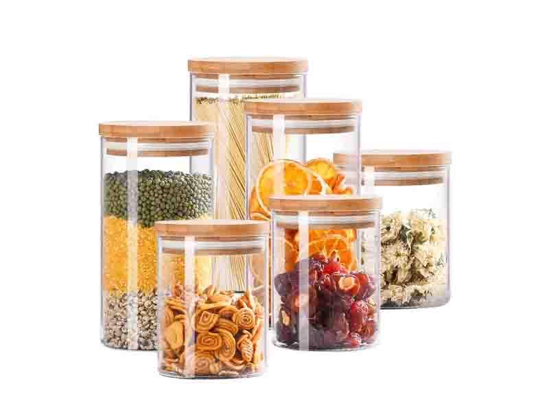 Modern Classical High Borosilicate Glass Nuts Canister with Wooden Lid