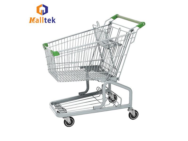 Steel Grocery Mall German Style Trolley with Seat Wheels Supermarket Metal Shopping Cart