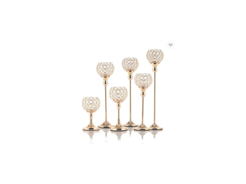 Home Decorative Pillar Tall Gold Wedding Table Centerpieces Crystal Candle Holders
