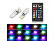 12V LED Car Interior Dome Wedge Strobe Lamp Bulbs with Remote Control T10 5050 SMD RGB LED Light