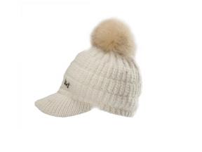 Wholesale Winter Warm Knitted Hat with Faux Fur Pompom Cap for Women Girl