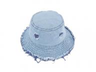 Two Color Frayed Brim Washable Worn Out Design Cool Denim Bucket Hat for Women Men Unisex