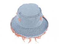 Two Color Frayed Brim Washable Worn Out Design Cool Denim Bucket Hat for Women Men Unisex