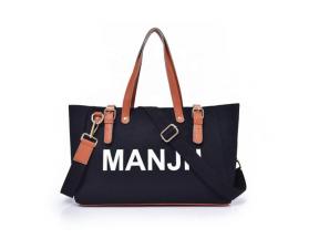Wholesale Fashion Casual Leather Strap Tote Bag Custom Cotton Canvas Black Handbags for Women