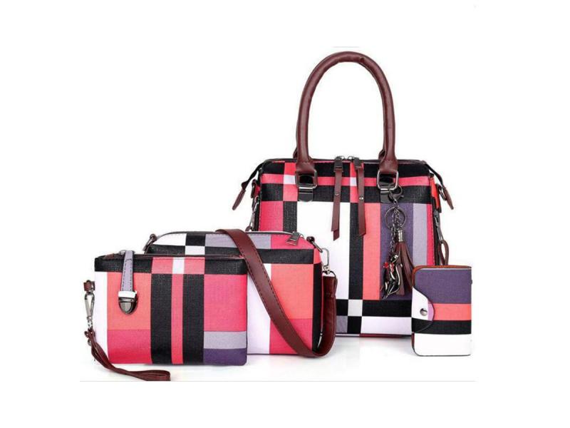 2020 Cheap Price New Lady Women Shoulder Bag Grid Constrant Color 4 Pieces PU Handbag Set