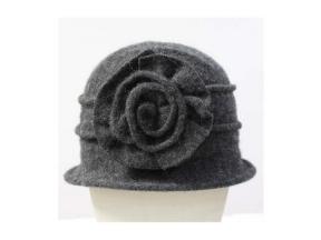 Elegant Women Big Flower 100% Wool Fisherman Hat Cloche Bucket Cap Hat