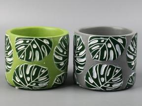 Tropical Green Leaf Pattern Personality Cement Flower Pot