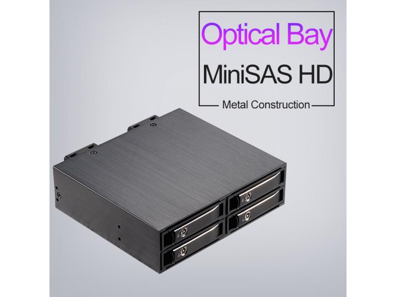 Unestech ST2542 MiniSAS 2.5in Four-Bay SATA/SAS SSD HDD Enclosure for 5.25in Optical Drive Rack